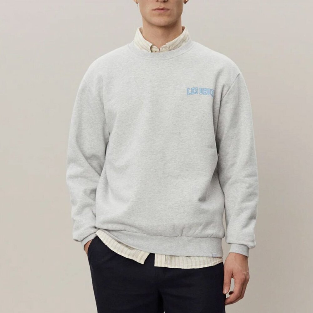Les Deux Men's Blake Sweatshirt 3.0 Crewneck in Grey & Blue Medium